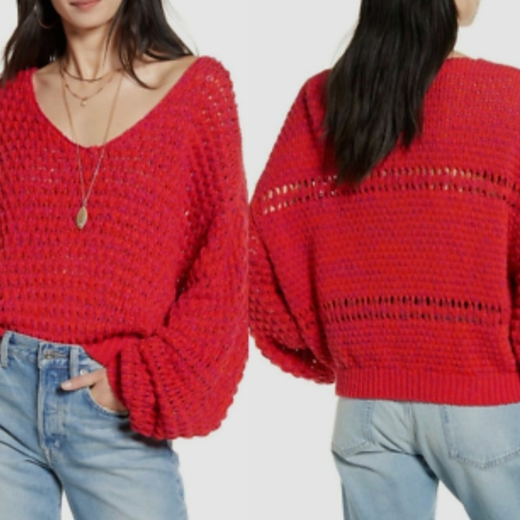 Free People Sweaters - Free People Cocunut Dragon Fruit Oversized V-Neck Sweater Size Medium